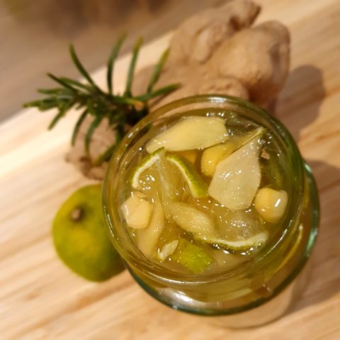 Shot de Sirop d'Agave au Gingembre, Citron Vert & Romarin